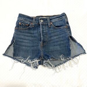 Levi’s Wedgie Cutoff Jean Shorts DIY Raw Hem Button Fly Denim Festival Size 25